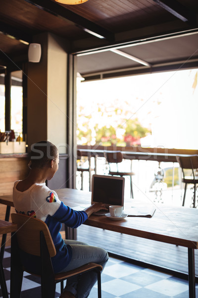 Kobieta za pomocą laptopa kawy restauracji Internetu laptop Zdjęcia stock © wavebreak_media