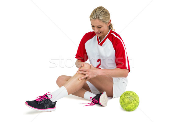 運動員 觸摸 膝蓋 白 女子 健身 商業照片 © wavebreak_media