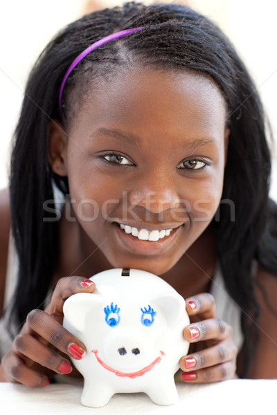 Fényes tinilány tart persely fehér pénz Stock fotó © wavebreak_media