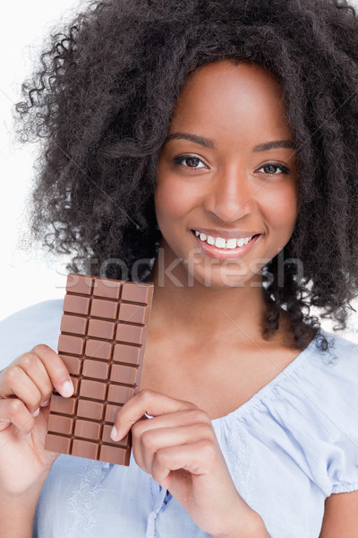Uśmiechnięta kobieta kręcone włosy biały strony Zdjęcia stock © wavebreak_media