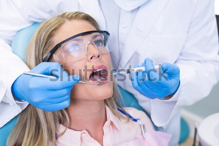 Foto stock: Dentista · examinar · pequeño · ninos · dientes · dentistas