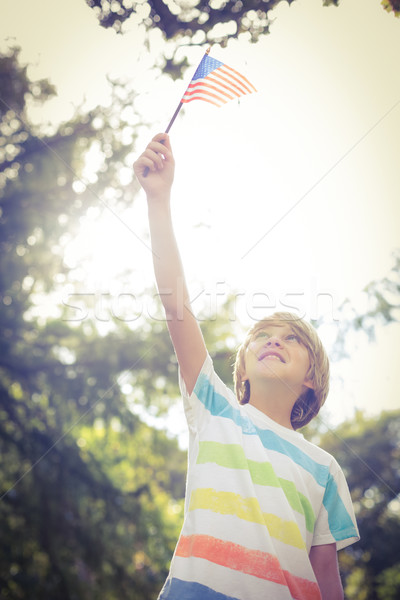 Stockfoto: Weinig · jongen · Amerikaanse · vlag · voorjaar