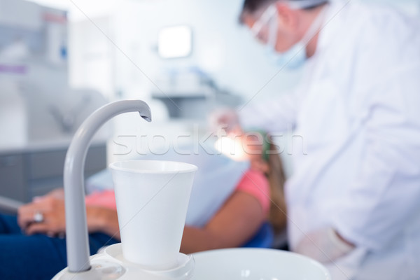 Közelkép csésze mosdókagyló fogászati klinika nő Stock fotó © wavebreak_media