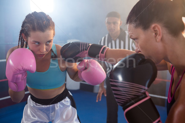 Női boxeralsó harcol gyűrű döntőbíró fitnessz Stock fotó © wavebreak_media