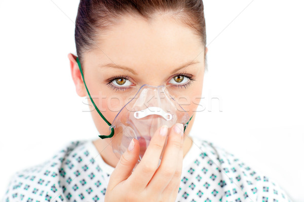 Beteges kaukázusi nő visel maszk néz Stock fotó © wavebreak_media