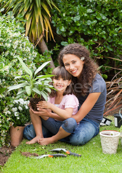 花园 · 女孩 · 微笑 / mother and daughter working in the garden