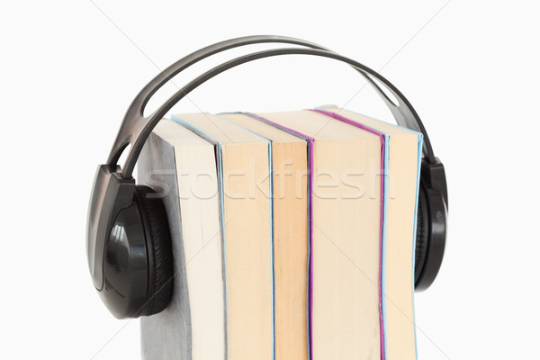 Közelkép boglya könyvek fejhallgató fehér zene Stock fotó © wavebreak_media