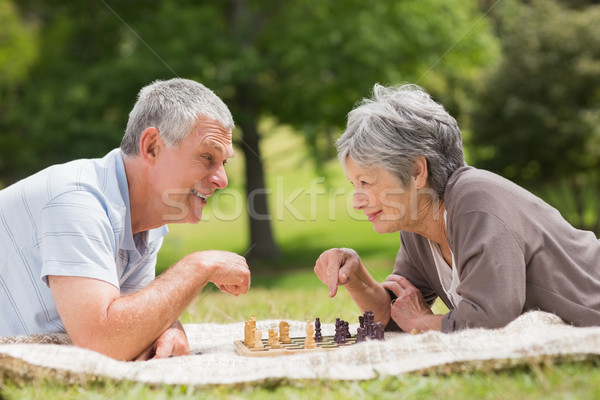 Glücklich spielen Schach Park Seitenansicht Stock foto © wavebreak_media