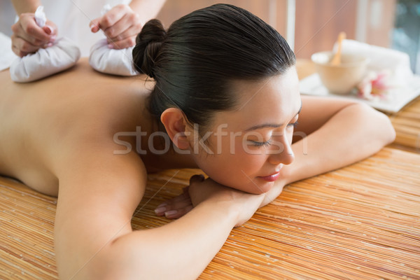 Smiling brunette getting a herbal compress massage Stock photo © wavebreak_media