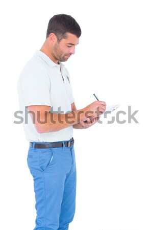 Supraveghetor scris clipboard alb vedere laterala masculin Imagine de stoc © wavebreak_media