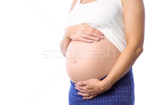 Stock fotó: Terhes · nő · tart · dudorodás · fehér · egészség · női