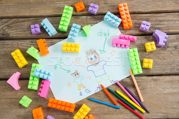 Stock photo: High angle view of fathers day greeting card with toy blocks