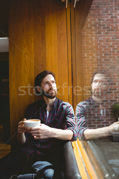 Stock foto: Hipster · Studenten · Kaffee · Feldflasche · Universität · Mann