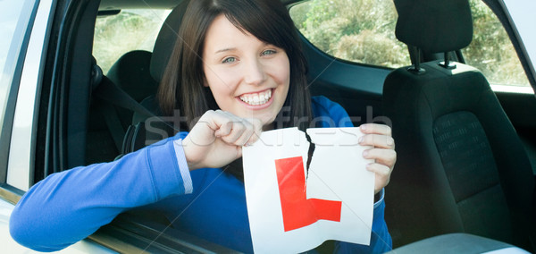 Foto stock: Sonriendo · muchacha · adolescente · sesión · coche · mujer · nina