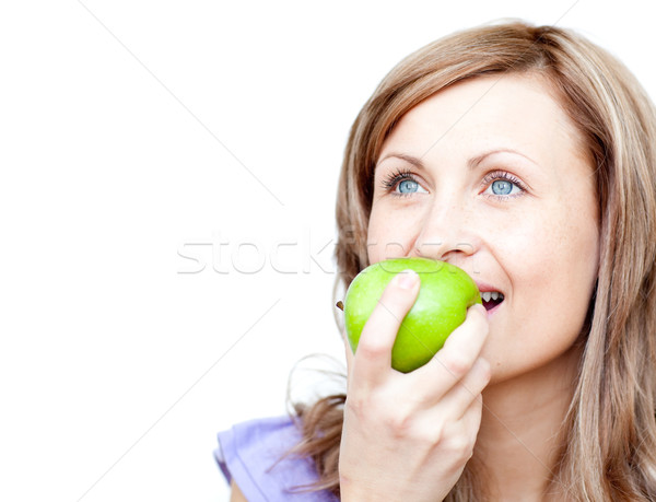 Cute mujer manzana blanco alimentos Foto stock © wavebreak_media