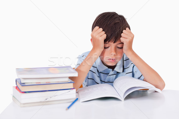 Focused boy learning his lessons against a white background Stock photo © wavebreak_media