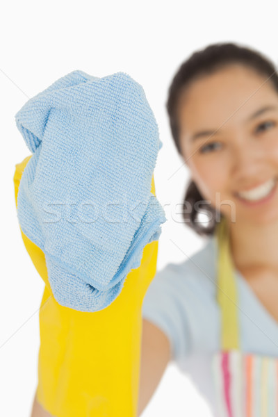 Rire femme nettoyage drap gants en caoutchouc Photo stock © wavebreak_media