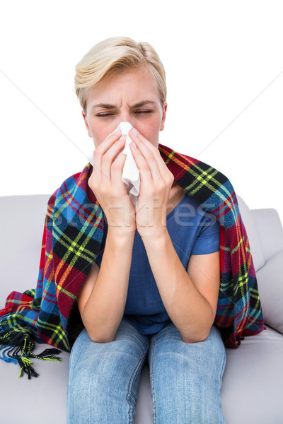 Sick blonde woman blowing her nose  Stock photo © wavebreak_media