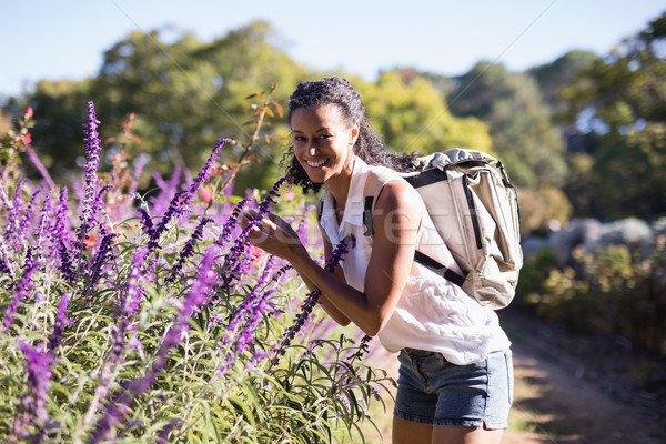 Portrait of happy woman standing by lavender field Stock photo © wavebreak_media