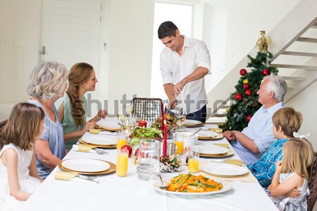 Group of friends toasting glasses of wine during meal Stock photo © wavebreak_media
