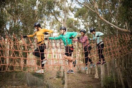 Group of fit woman climbing a net during obstacle course training Stock photo © wavebreak_media