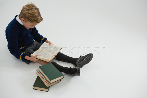 Iskolás fiú olvas könyv fehér figyelmes oktatás Stock fotó © wavebreak_media