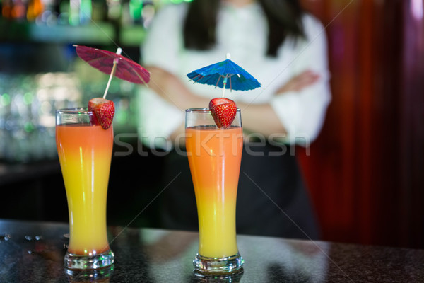 Two cocktail glasses ready to serve on bar counter Stock photo © wavebreak_media