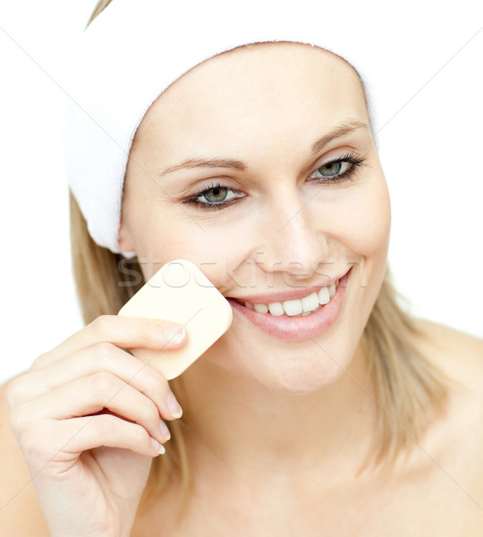 Heureux femme fondation crème blanche beauté Photo stock © wavebreak_media