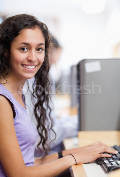 Portret cute student computer kamer onderwijs Stockfoto © wavebreak_media