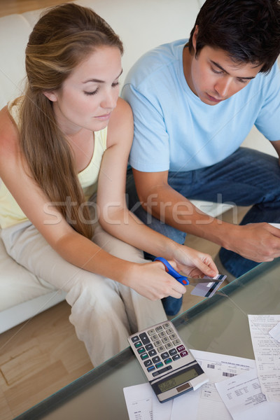 Foto stock: Retrato · triste · olhando · sala · de · estar