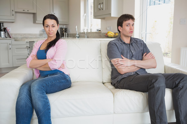 Stock photo: Young friends having a dispute while sitting in the couch in the living room