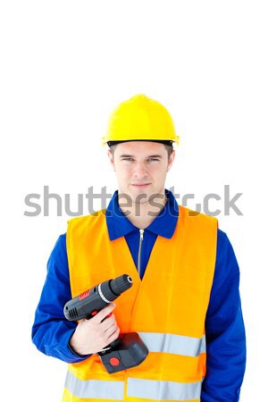 Confident male repairman with rolled wire and hardhat Stock photo © wavebreak_media