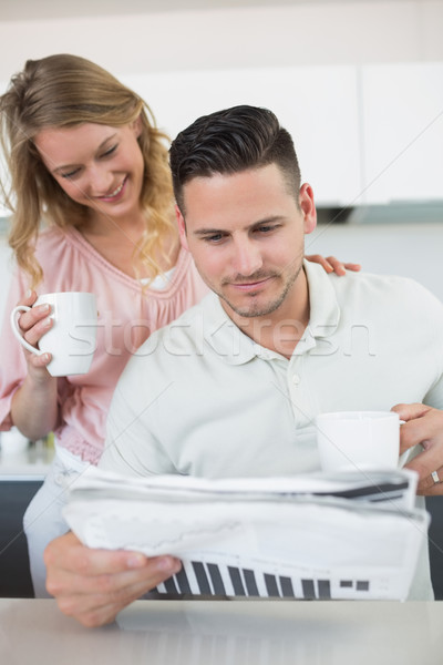 Stock foto: Paar · Lesung · Zeitung · halten · Kaffee