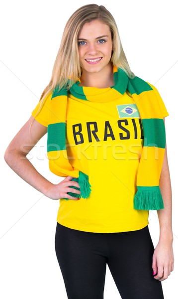 Foto stock: Bastante · fútbol · ventilador · brasil · camiseta · blanco