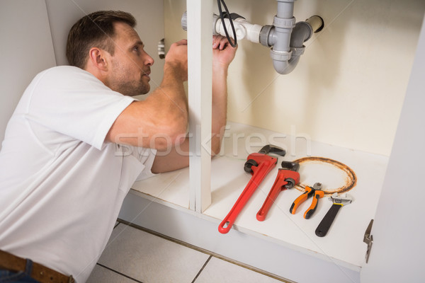 водопроводчика раковина кухне человека работу Сток-фото © wavebreak_media