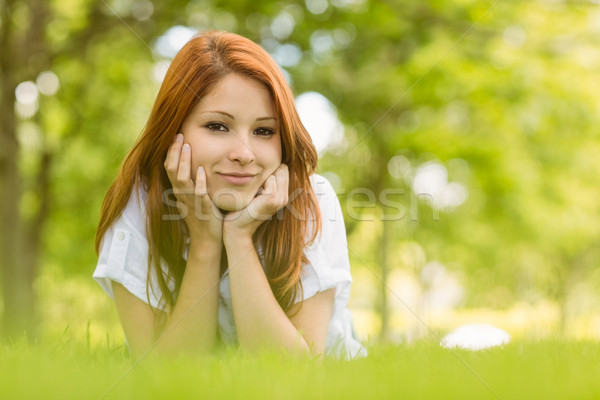 [[stock_photo]]: Portrait · joli · contenu · herbe · Homme