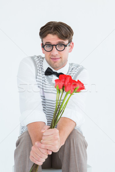 Hipster bietet Haufen Rosen weiß stieg Stock foto © wavebreak_media