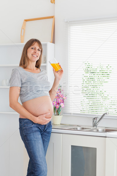 Сток-фото: красивой · беременная · женщина · стекла · апельсиновый · сок · Постоянный