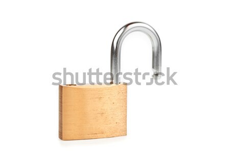 Stock photo: Padlock standing unlocked against white background 