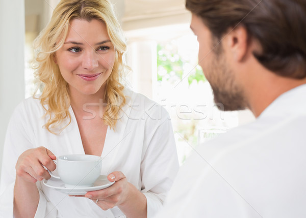 Foto stock: Cute · Pareja · café · junto · casa · salón