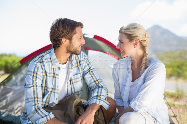 Séduisant randonnée couple souriant autre à l'extérieur [[stock_photo]] © wavebreak_media