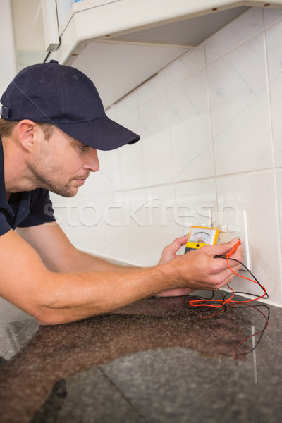 Foto stock: Eletricista · tensão · digital · homem · construção · cabo