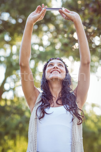 Stockfoto: Mooie · brunette · vrouw · gelukkig