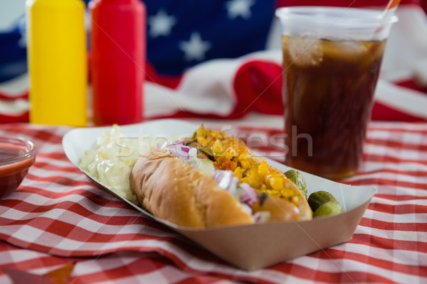 Hot dog served on table cloth Stock photo © wavebreak_media