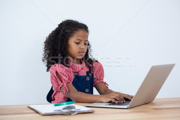 Femme d'affaires utilisant un ordinateur portable ordinateur bureau séance blanche [[stock_photo]] © wavebreak_media