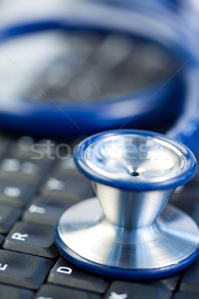 Mavi stetoskop klavye iş bilgisayar ofis Stok fotoğraf © wavebreak_media
