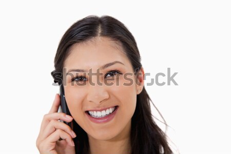 笑 女子 手機 白 電話 電話 商業照片 © wavebreak_media