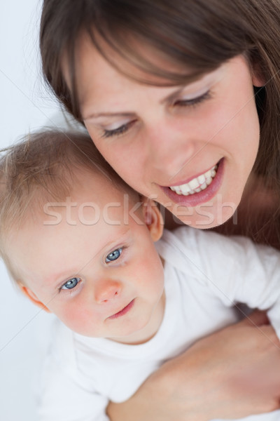 Foto stock: Alegre · mãe · bonitinho · bebê · cinza