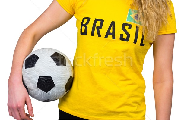 Stock photo: Football fan in brasil tshirt