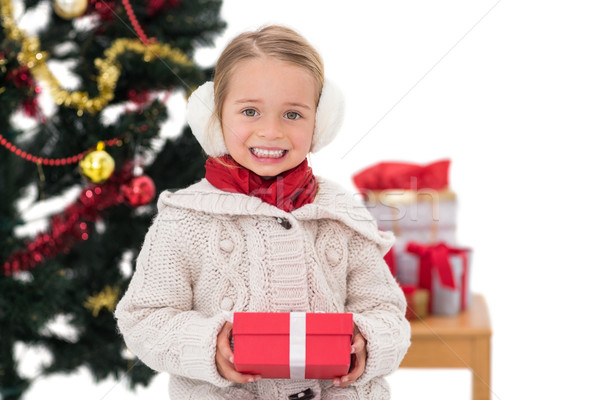 Festive little girl holding a gift Stock photo © wavebreak_media